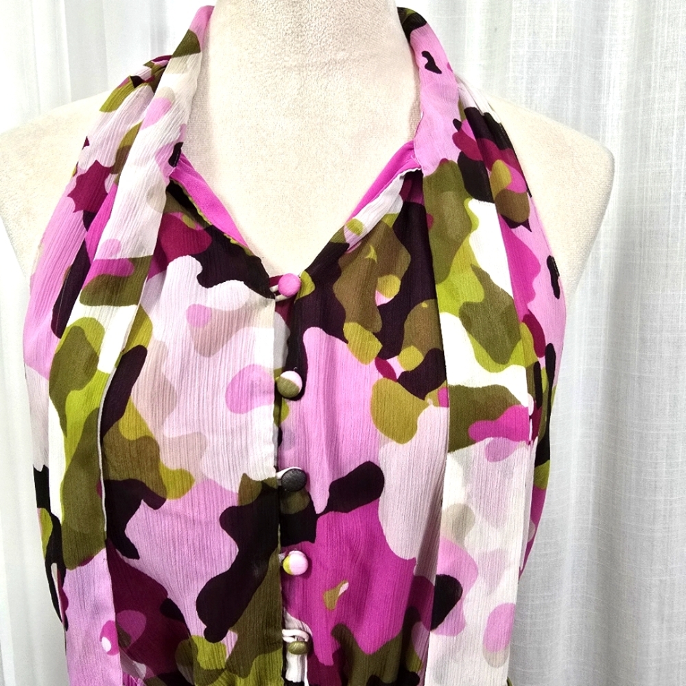 2/$30 Merona Pink &‎ Green Floral Halter Dress Size M Tropical Abstract - Picture 5 of 13